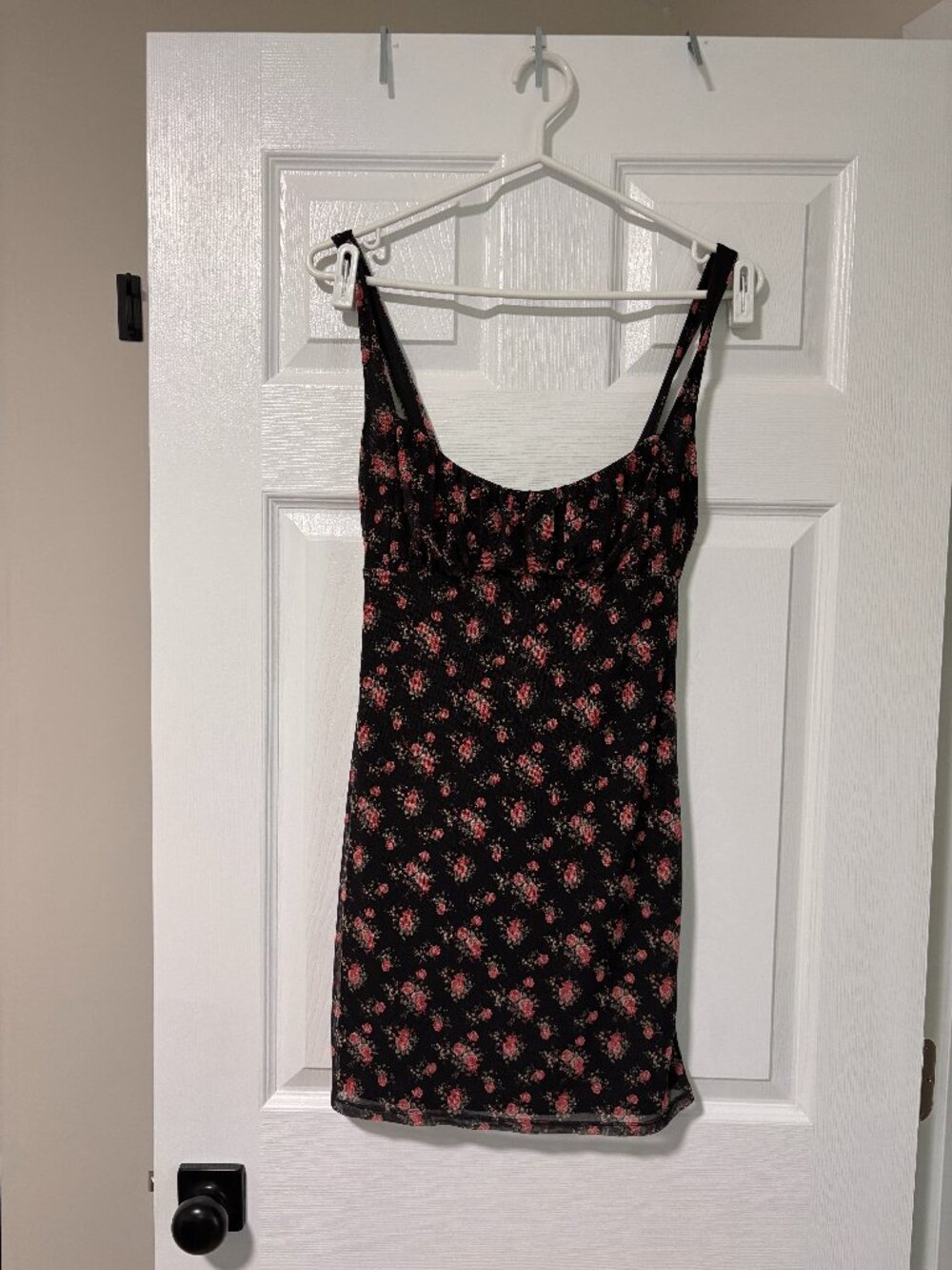 Urban Outfitters Black Floral Mesh Mini Dress | Romantic Y2K Slip Dress (Medium)